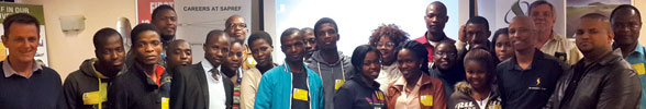 Howard Lister (left) with the group of students who did a tour of SAPREF refinery during August.